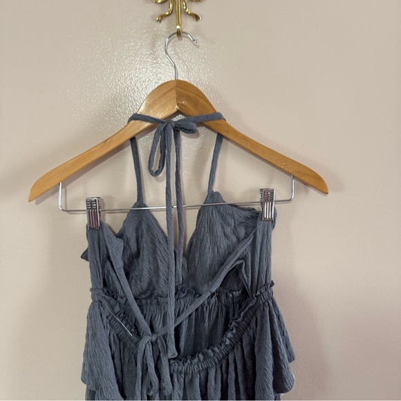 Free People Beach Santa Luz Gray Maxi Dress Ruffle Open Back Sz XS Beachy Vacay - Picture 7 of 7